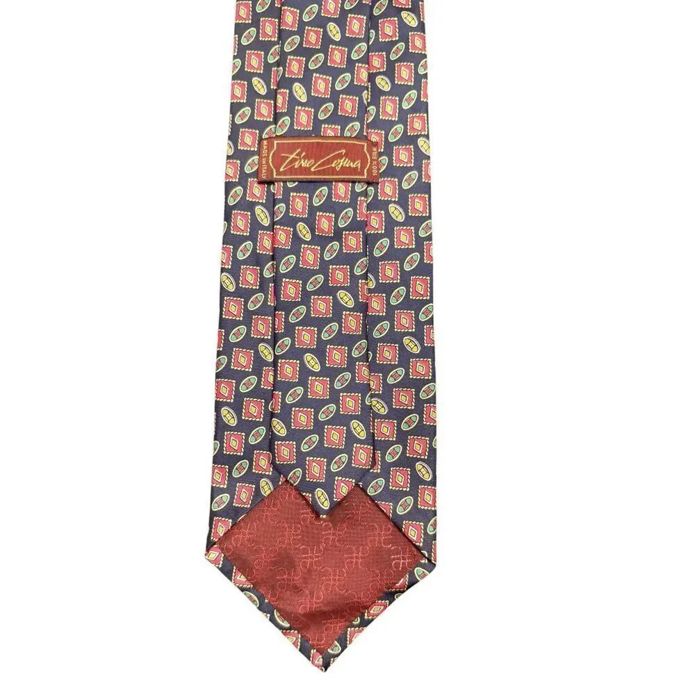 Tino Cosma Vintage 100% Silk Necktie Geometric Design Italy Vintage Retro